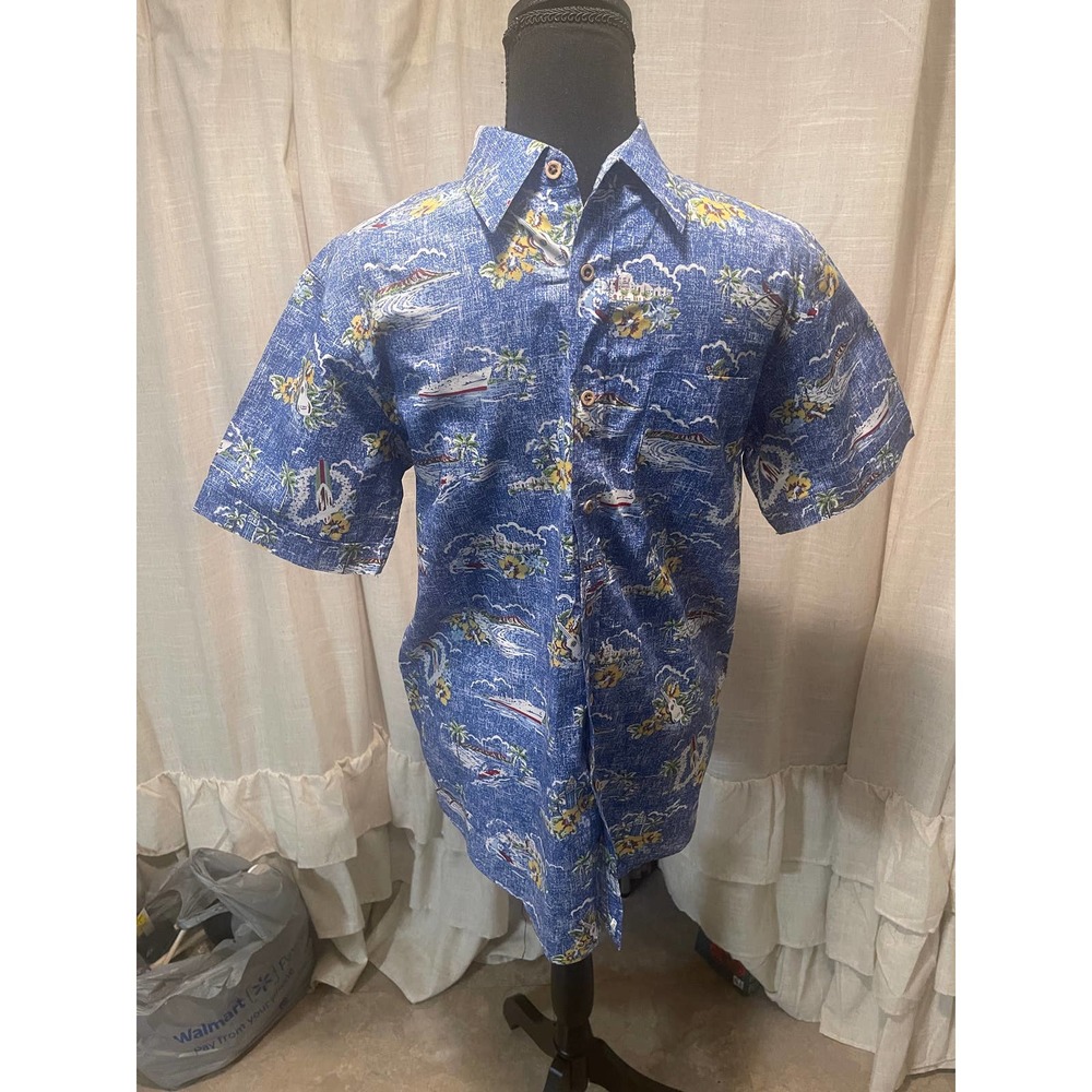 Mens Coastal Hawaiian Print Button Up Shirt Sz Small